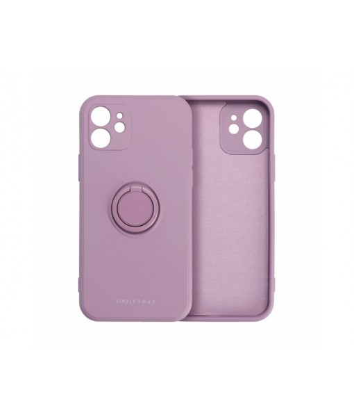 Husa Spate Roar Amber Compatibila Cu iPhone 13 Pro Max, Inel Metalic Pe Spate, Mov